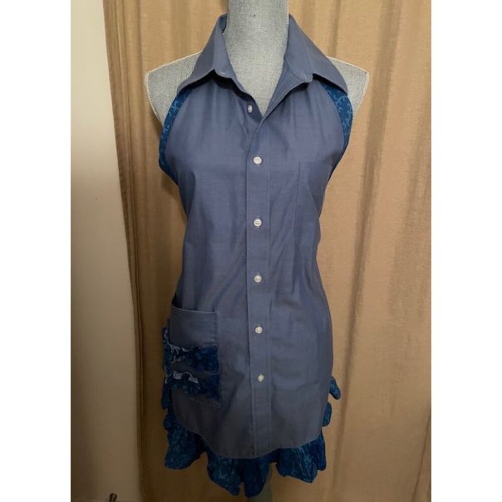 HANDMADE Blue Apron made from Upcycled Men's Shirt